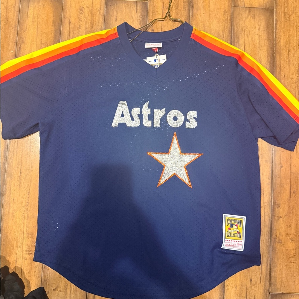 Mitchell & Ness Navy Astros Jersey with Rainbow Shoulder Stripes